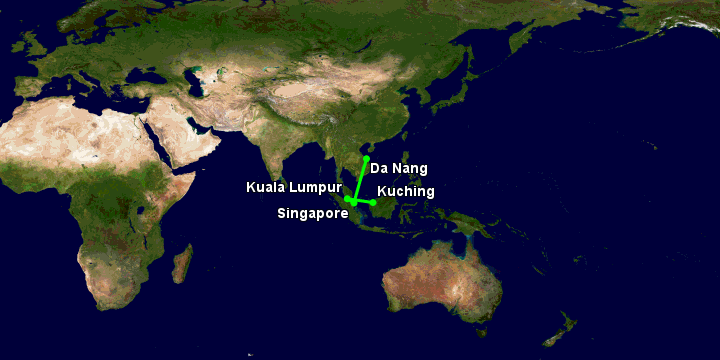 Bay từ Đà Nẵng đến Kuching qua Singapore, Kuala Lumpur