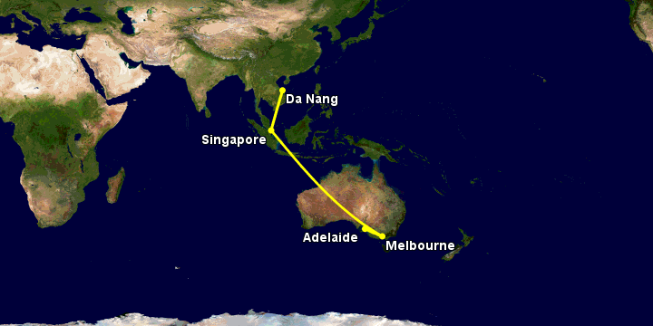 Bay từ Đà Nẵng đến Adelaide qua Singapore, Melbourne