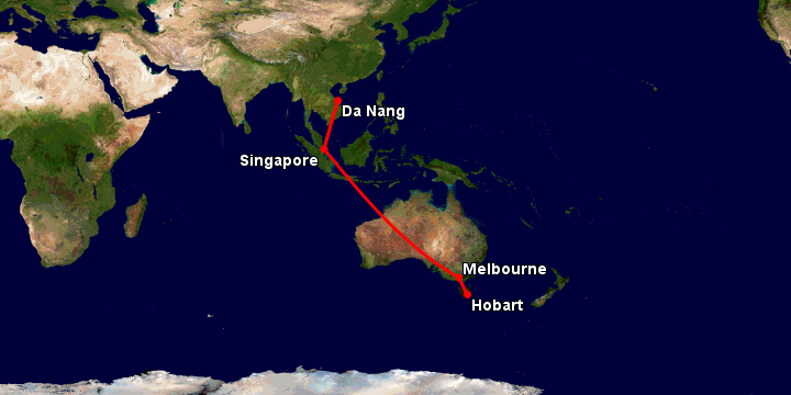 Bay từ Đà Nẵng đến Hobart qua Singapore, Melbourne