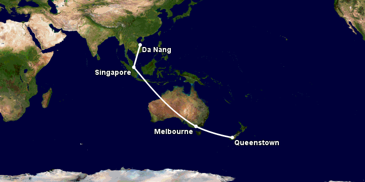 Bay từ Đà Nẵng đến Queenstown qua Singapore, Melbourne