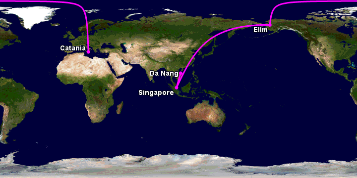 Bay từ Đà Nẵng đến Catania qua Singapore, Moscow
