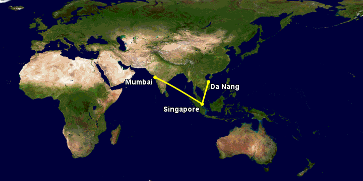 Bay từ Đà Nẵng đến Mumbai qua Singapore