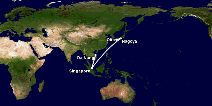 Bay từ Đà Nẵng đến Oita qua Singapore, Nagoya