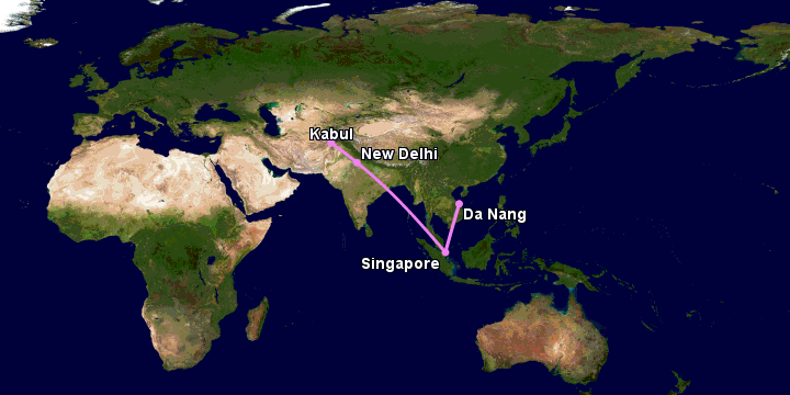 Bay từ Đà Nẵng đến Kabul qua Singapore, New Delhi
