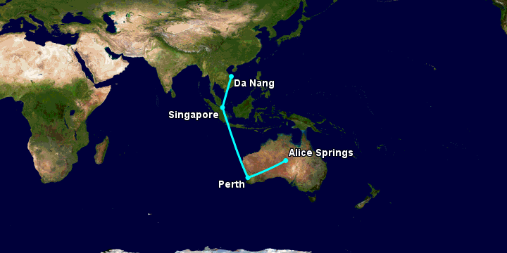 Bay từ Đà Nẵng đến Alice Springs qua Singapore, Perth