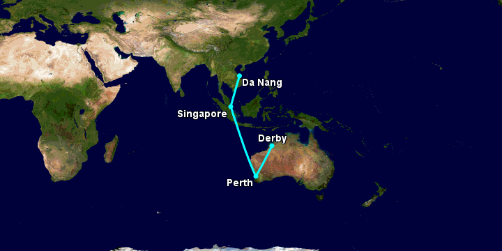 Bay từ Đà Nẵng đến Derby qua Singapore, Perth