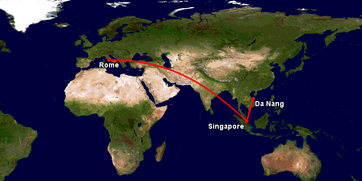 Bay từ Đà Nẵng đến Rome qua Singapore