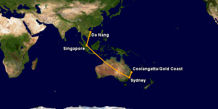 Bay từ Đà Nẵng đến Gold Coast qua Singapore, Sydney