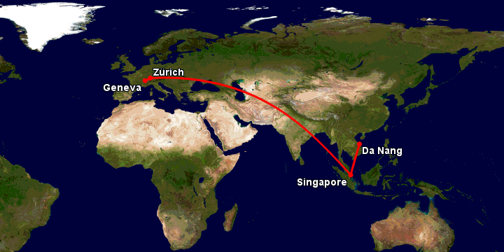 Bay từ Đà Nẵng đến Geneva qua Singapore, Zürich