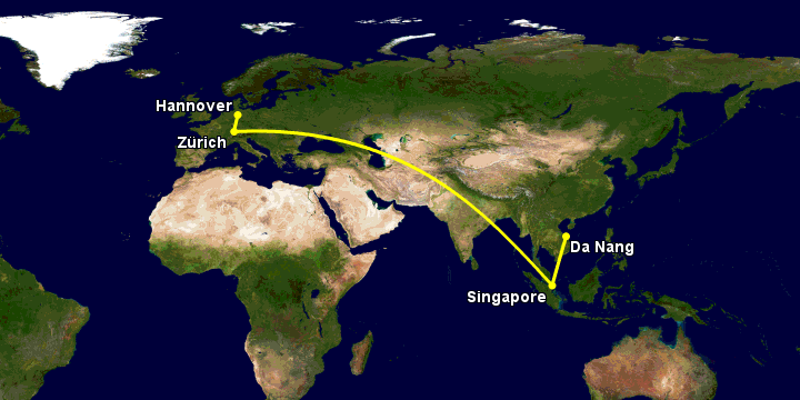 Bay từ Đà Nẵng đến Hanover qua Singapore, Zürich