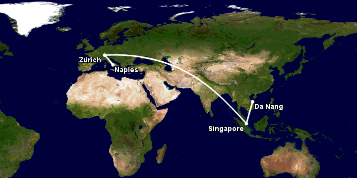 Bay từ Đà Nẵng đến Naples qua Singapore, Zürich