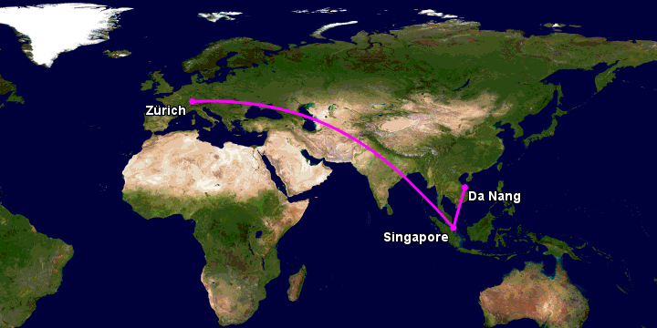 Bay từ Đà Nẵng đến Zurich qua Singapore