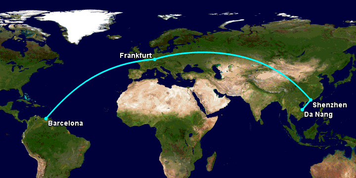 Bay từ Đà Nẵng đến Barcelona qua Thâm Quyến, Frankfurt
