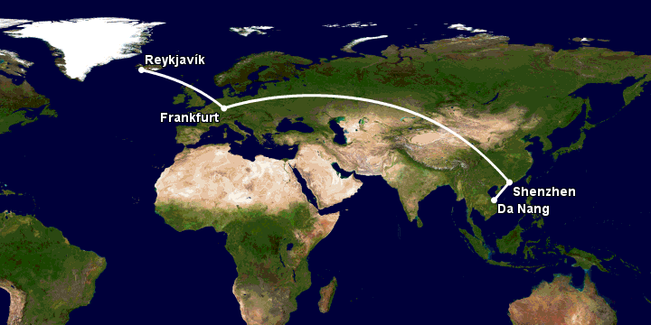 Bay từ Đà Nẵng đến Reykjavik qua Thâm Quyến, Frankfurt
