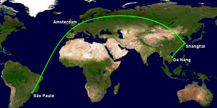Bay từ Đà Nẵng đến Sao Paulo qua Thượng Hải, Amsterdam
