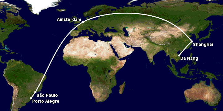 Bay từ Đà Nẵng đến Porto Alegre qua Thượng Hải, Amsterdam, Sao Paulo