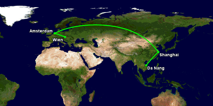Bay từ Đà Nẵng đến Vienna qua Thượng Hải, Amsterdam
