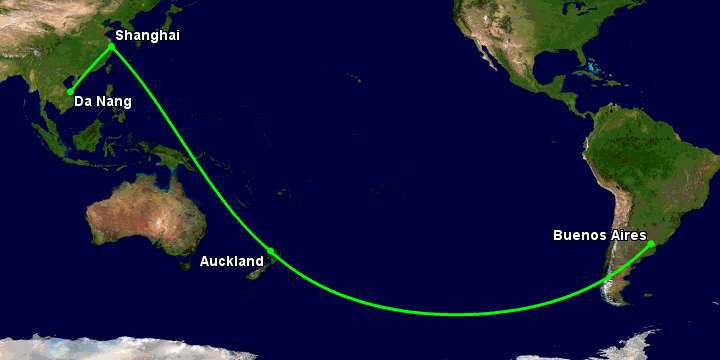 Bay từ Đà Nẵng đến Buenos Aires qua Thượng Hải, Auckland