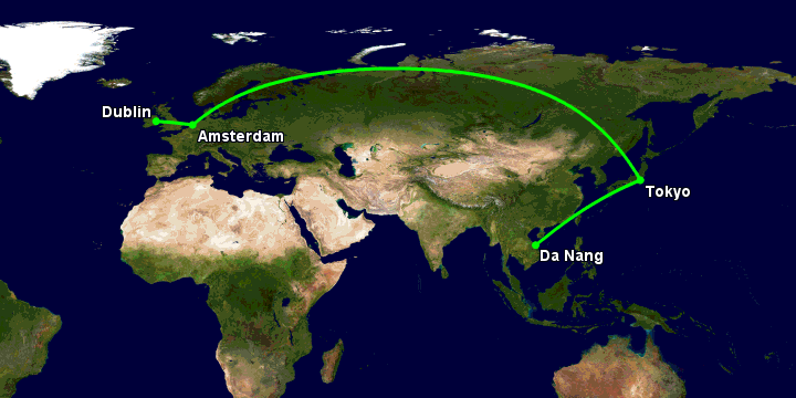 Bay từ Đà Nẵng đến Dublin qua Tokyo, Amsterdam