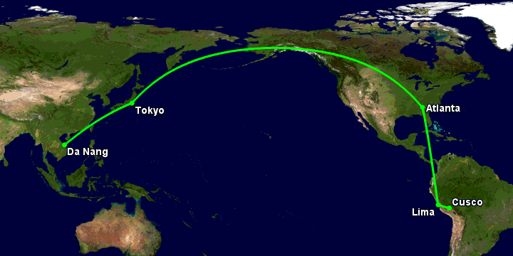 Bay từ Đà Nẵng đến Cuzco qua Tokyo, Atlanta, Lima