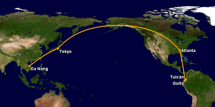 Bay từ Đà Nẵng đến Tulcan qua Tokyo, Atlanta, Quito