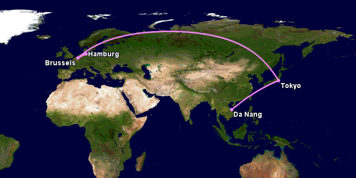 Bay từ Đà Nẵng đến Hamburg qua Tokyo, Brussels