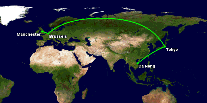 Bay từ Đà Nẵng đến Manchester qua Tokyo, Brussels
