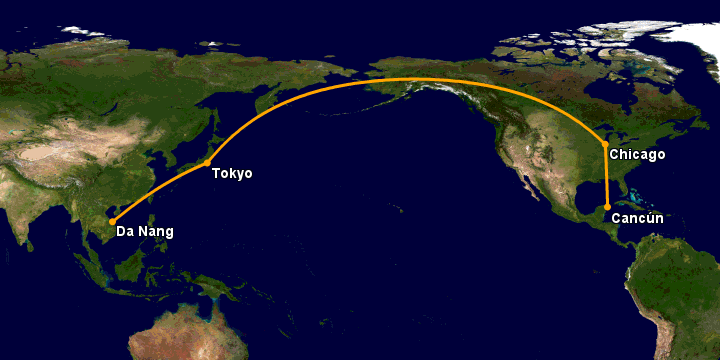 Bay từ Đà Nẵng đến Cancun qua Tokyo, Chicago