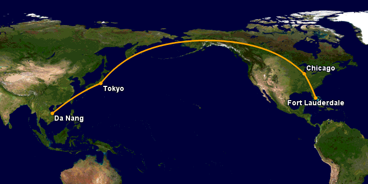 Bay từ Đà Nẵng đến Fort Lauderdale qua Tokyo, Chicago