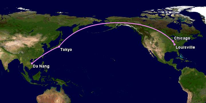 Bay từ Đà Nẵng đến Louisville qua Tokyo, Chicago