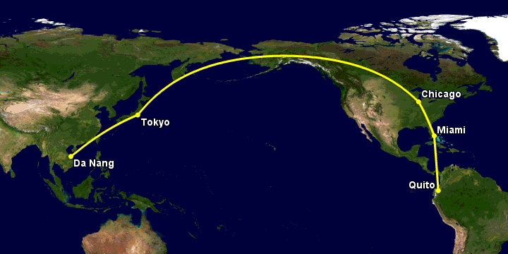 Bay từ Đà Nẵng đến Quito qua Tokyo, Chicago, Miami