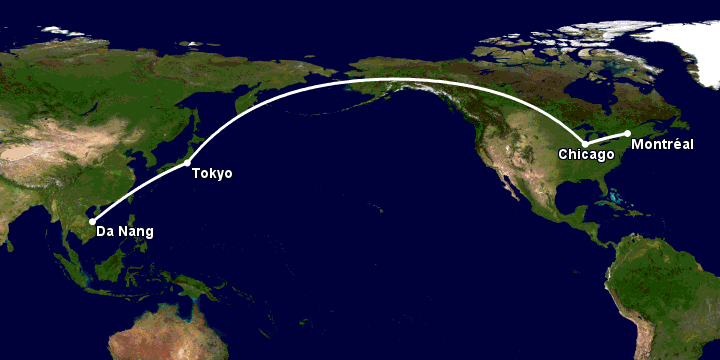 Bay từ Đà Nẵng đến Montreal qua Tokyo, Chicago