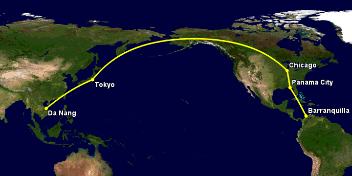 Bay từ Đà Nẵng đến Barranquilla qua Tokyo, Chicago, Panama City