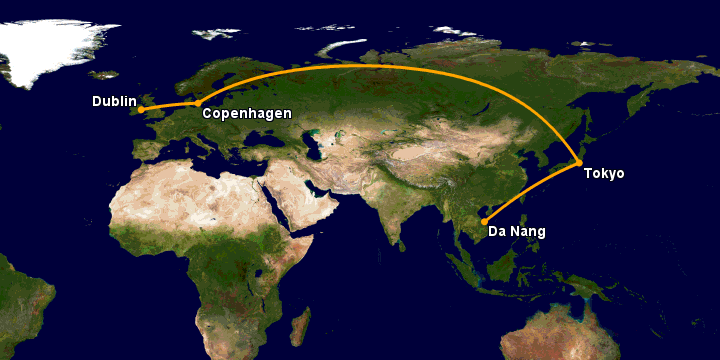 Bay từ Đà Nẵng đến Dublin qua Tokyo, Copenhagen
