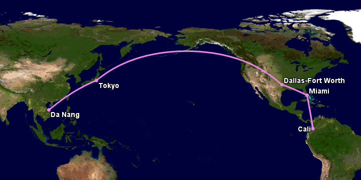 Bay từ Đà Nẵng đến Cali qua Tokyo, Dallas, Miami