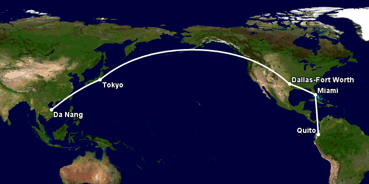 Bay từ Đà Nẵng đến Quito qua Tokyo, Dallas, Miami