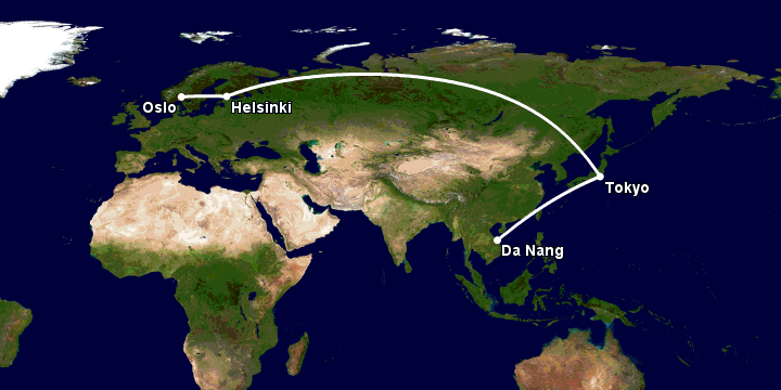 Bay từ Đà Nẵng đến Oslo qua Tokyo, Helsinki