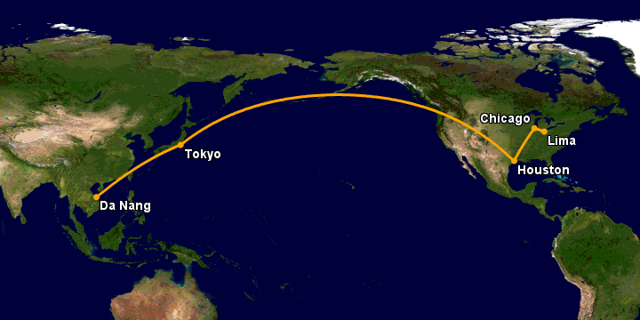 Bay từ Đà Nẵng đến Lima Oh qua Tokyo, Houston, Chicago