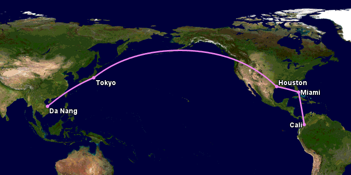 Bay từ Đà Nẵng đến Cali qua Tokyo, Houston, Miami