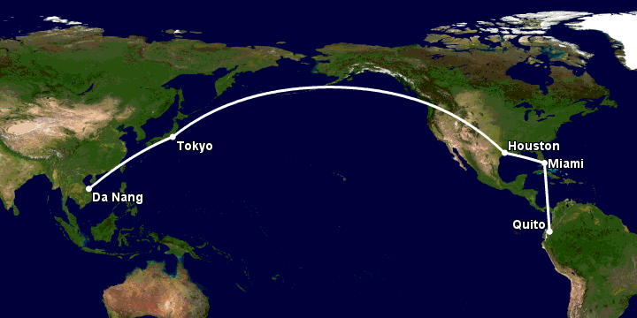 Bay từ Đà Nẵng đến Quito qua Tokyo, Houston, Miami