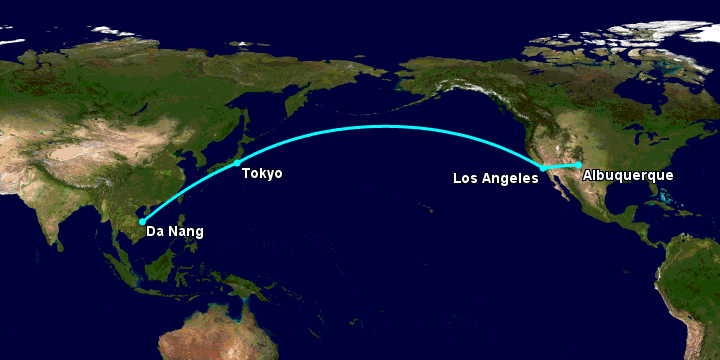 Bay từ Đà Nẵng đến Albuquerque qua Tokyo, Los Angeles