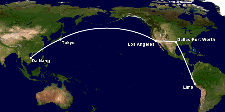 Bay từ Đà Nẵng đến Lima Pe qua Tokyo, Los Angeles, Dallas