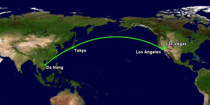 Bay từ Đà Nẵng đến Las Vegas qua Tokyo, Los Angeles