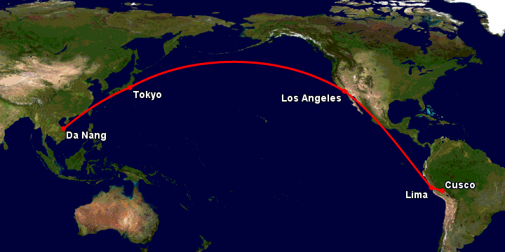Bay từ Đà Nẵng đến Cuzco qua Tokyo, Los Angeles, Lima