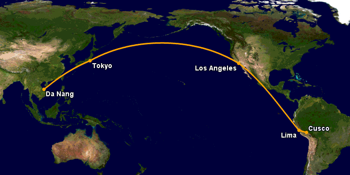 Bay từ Đà Nẵng đến Cuzco qua Tokyo, Los Angeles, Lima