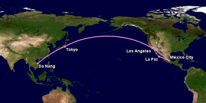 Bay từ Đà Nẵng đến La Paz qua Tokyo, Los Angeles, Mexico City