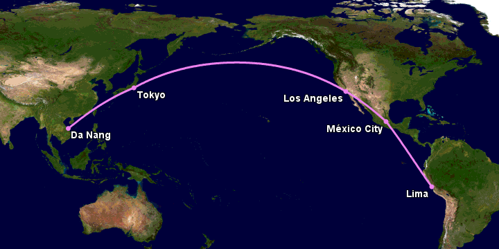 Bay từ Đà Nẵng đến Lima Pe qua Tokyo, Los Angeles, Mexico City