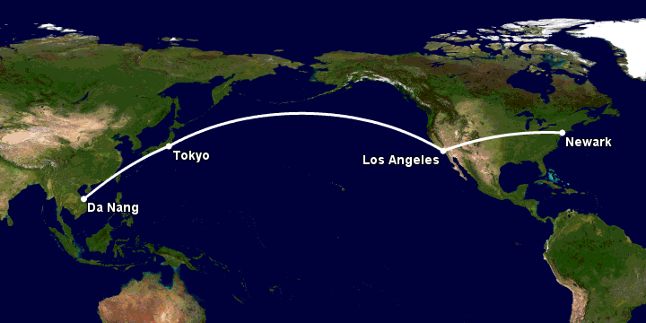 Bay từ Đà Nẵng đến Newark qua Tokyo, Los Angeles