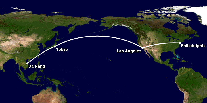 Bay từ Đà Nẵng đến Philadelphia qua Tokyo, Los Angeles