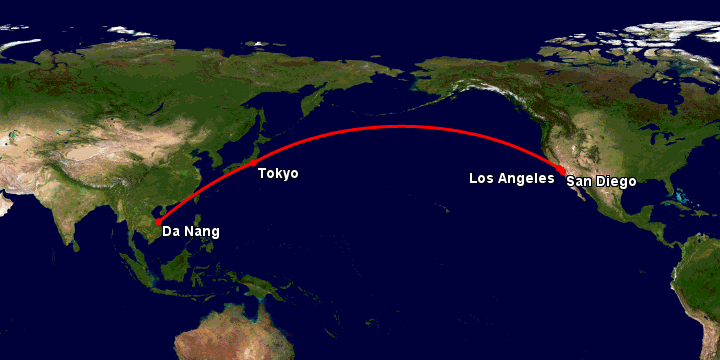 Bay từ Đà Nẵng đến San Diego qua Tokyo, Los Angeles